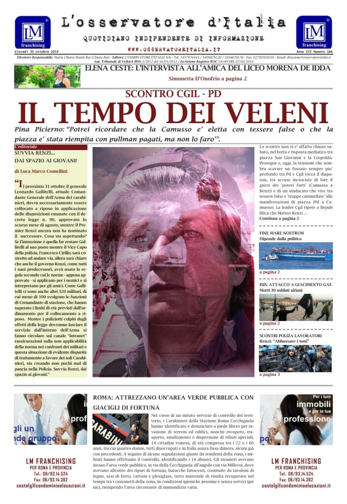 L'osservatore d'Italia edizione del 30 Ottobre 2014